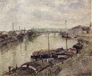 Camille Pissarro The Stone bridge and barges at Rouen oil painting artist